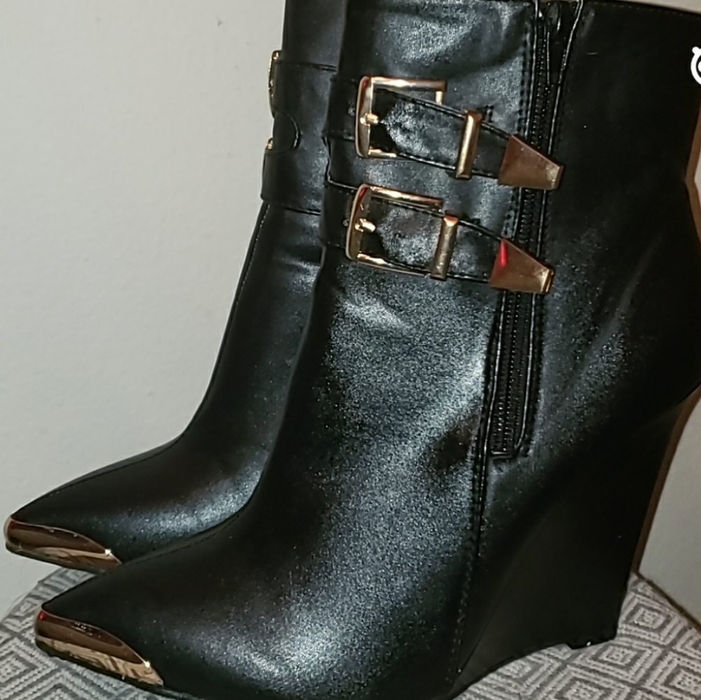 Black Wedge Booties